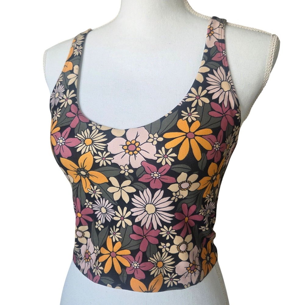 Gilly Hicks Groovy Floral Crop Tank Top Retro 70s Style Festival Workout Medium